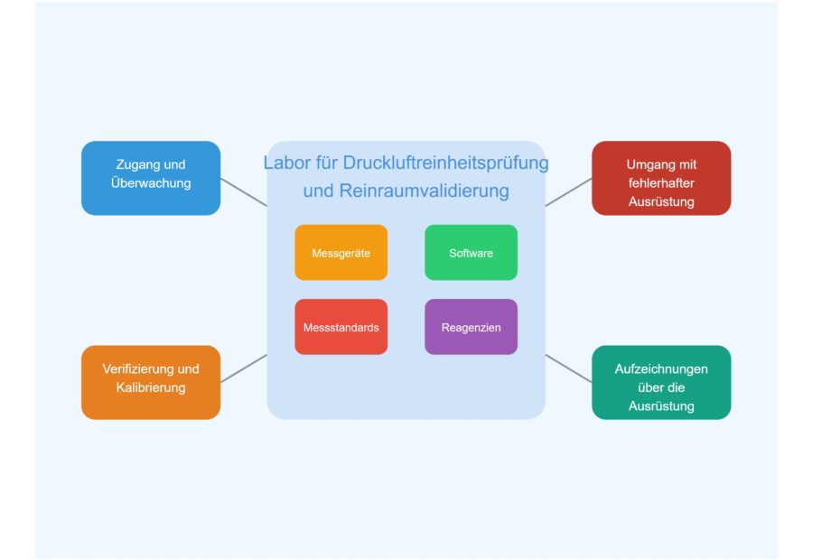 Ausstattung im Labor für Druckluftreinheitsprüfung und Reinraumvalidierung